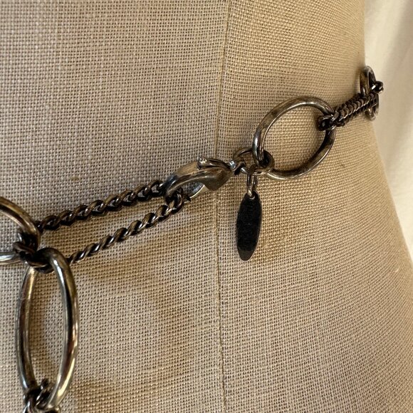 Tarnished Aged Silver Metal Asymmetrical Avant Garde Chain Belt - Picture 7 of 7